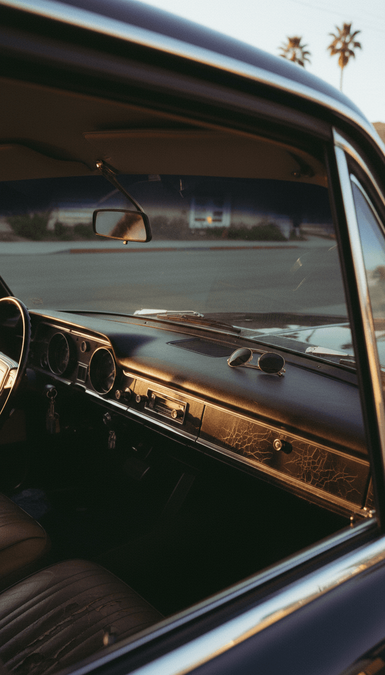 Car dashboard viewed through newly tinted windshield