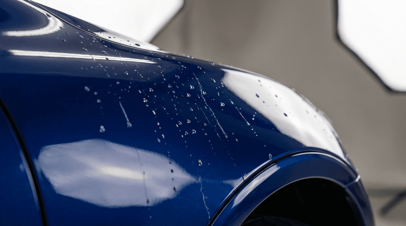 Comparison of polished versus unpolished hood surface during paint correction